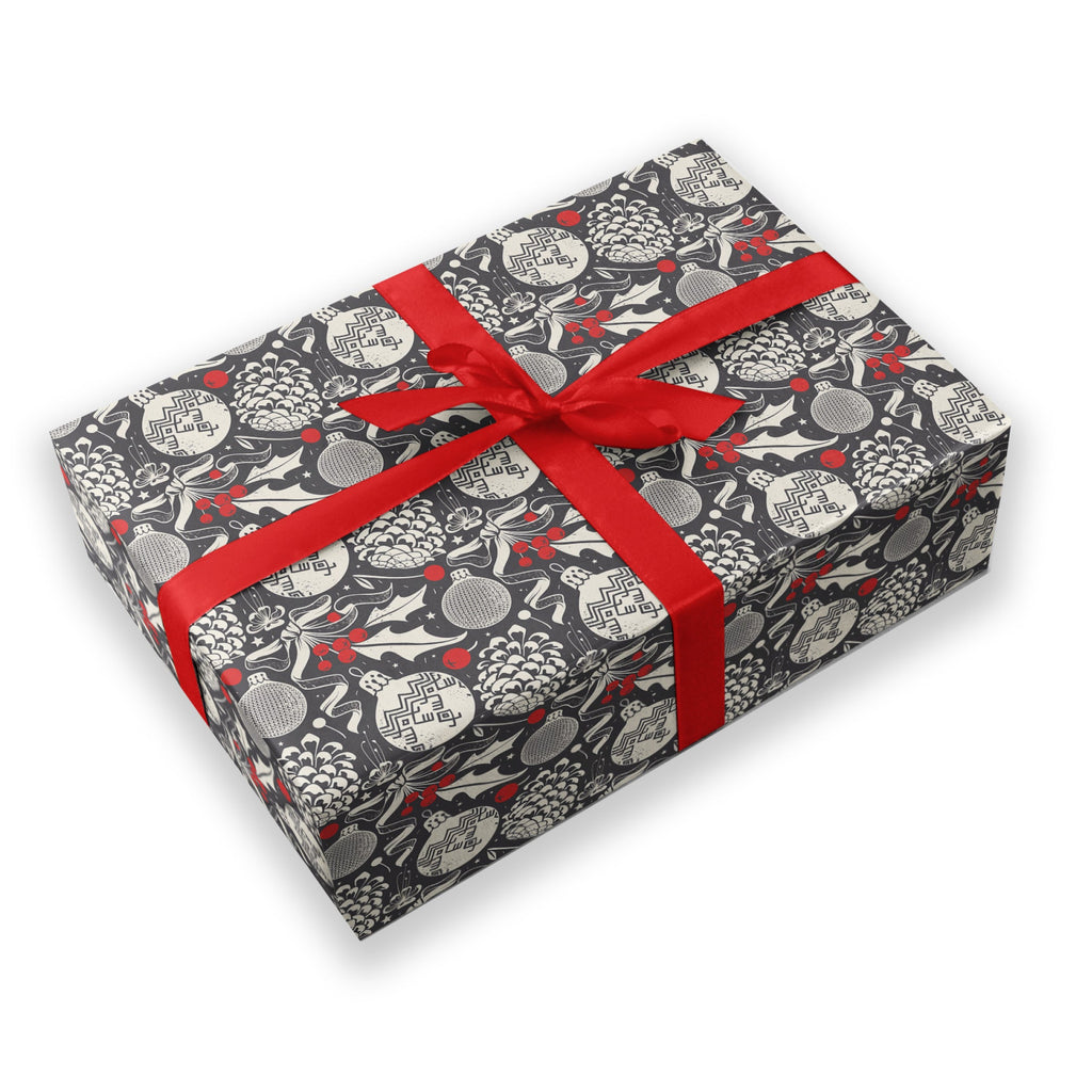 Luxury Recyclable Gift Wrap - Retro Charcoal Bauble