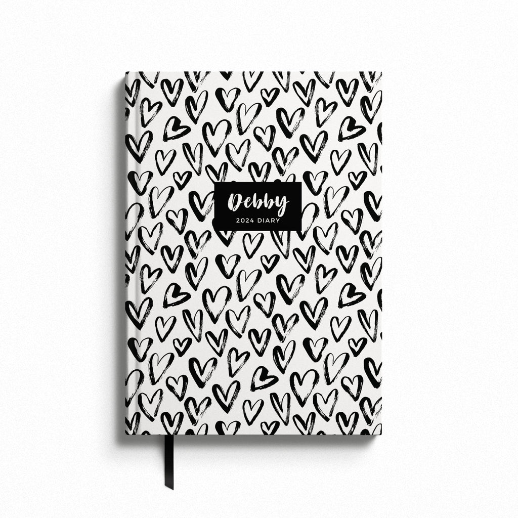 Personalised Black Heart 2024 Weekly Diary (A5)