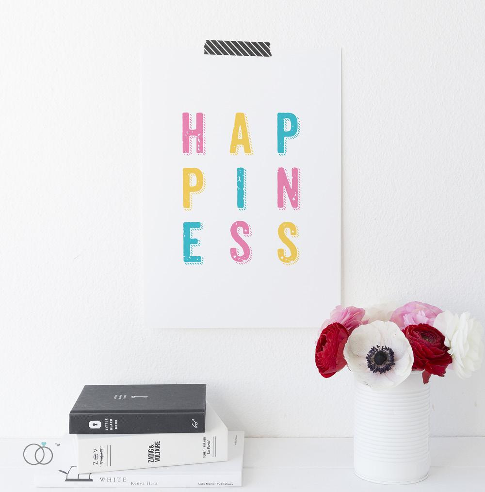 Happiness Quote Print A4 (210mm × 297mm) / Unframed