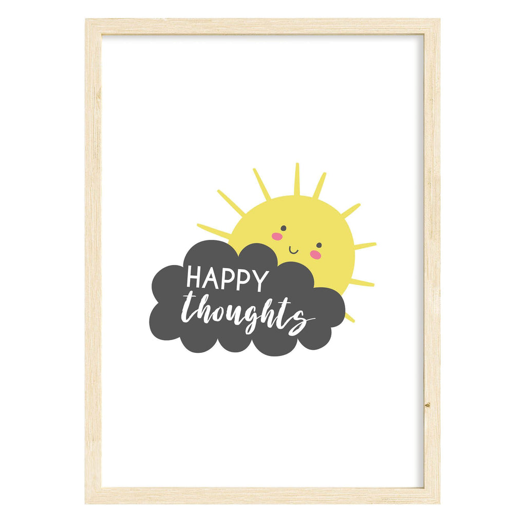 Happy Thoughts Quote Print A4 (210mm × 297mm) / Natural Frame