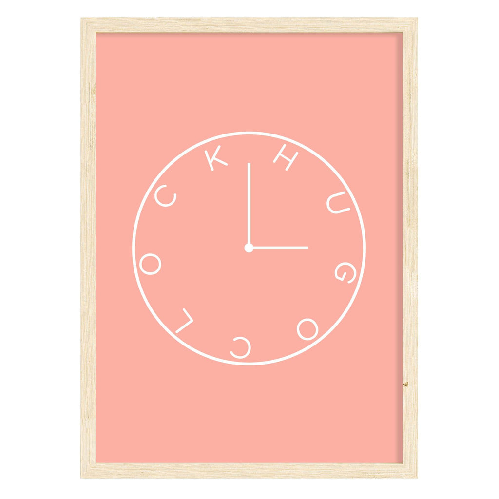 Hug O'Clock Quote Print Coral / A4 (210mm × 297mm) / Natural Frame