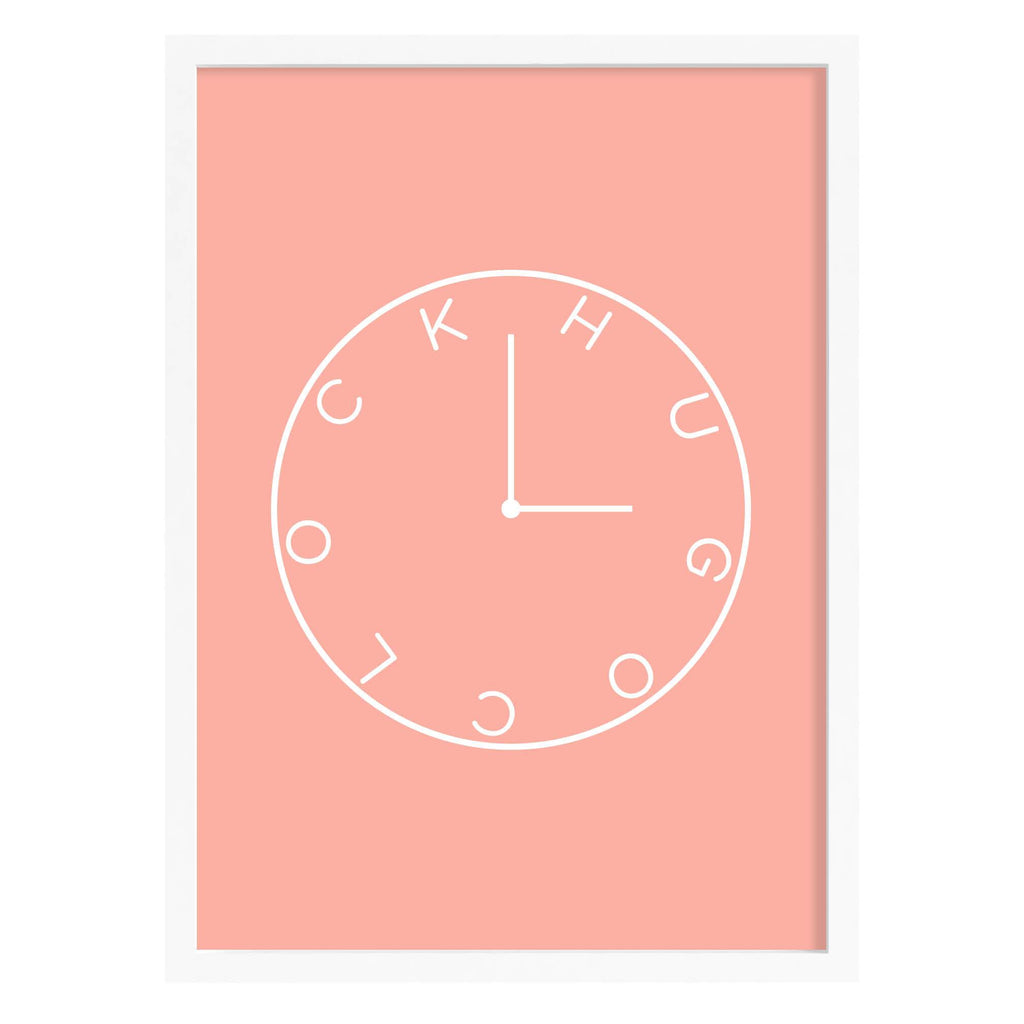 Hug O'Clock Quote Print Coral / A4 (210mm × 297mm) / White Frame