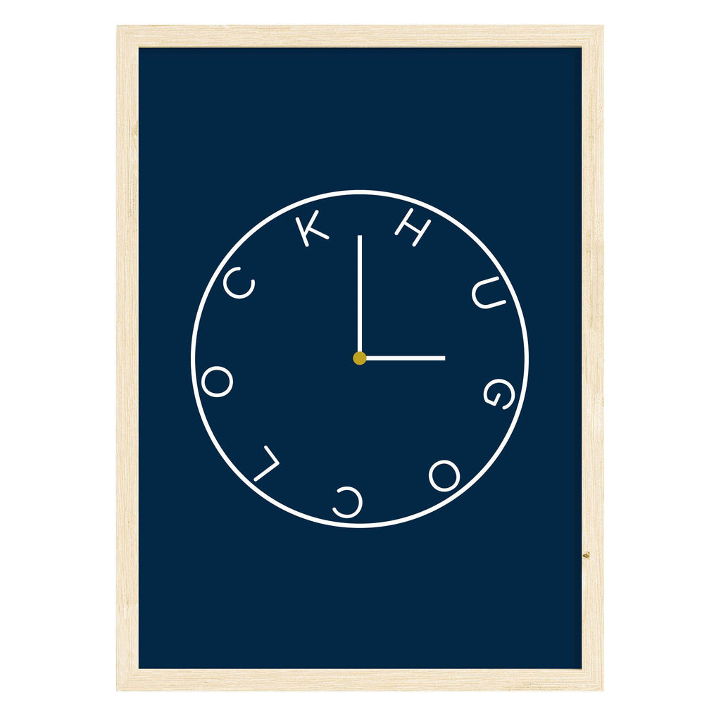 Hug O'Clock Quote Print Navy / A4 (210mm × 297mm) / Natural Frame