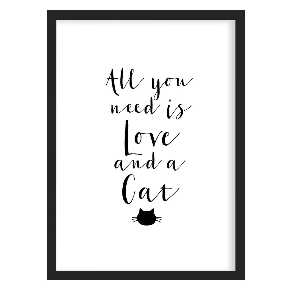 Love & A Cat Quote Print A4 (210mm × 297mm) / Black Frame