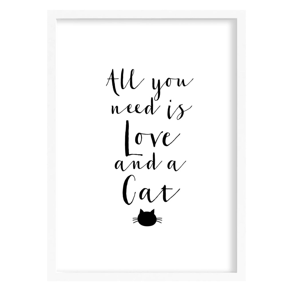 Love & A Cat Quote Print A4 (210mm × 297mm) / White Frame