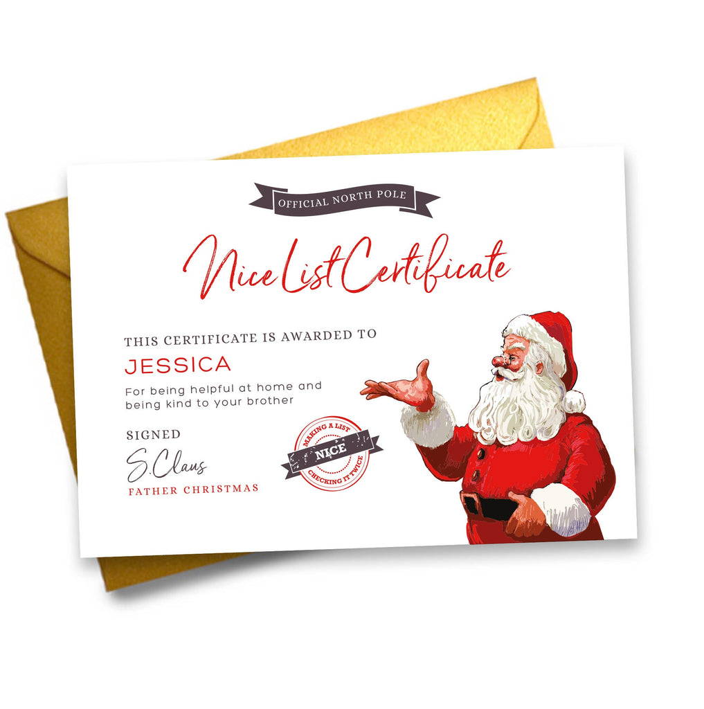 Father Christmas / Santa Nice List Certificate - Retro Santa