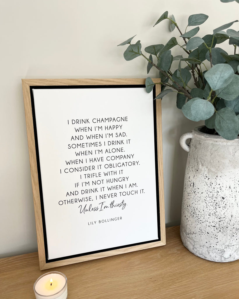 Lily Bollinger Champagne Quote Framed Float Canvas