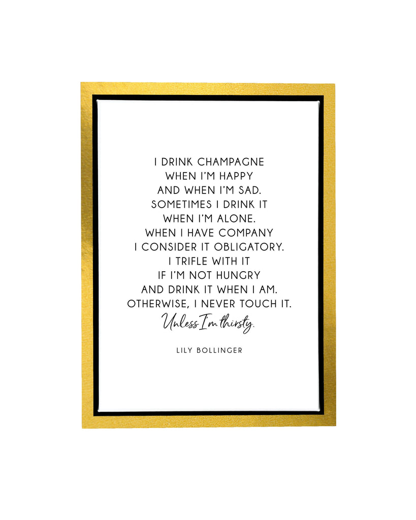 Lily Bollinger Champagne Quote Framed Float Canvas A4 (210mm × 297mm) / Gold Frame