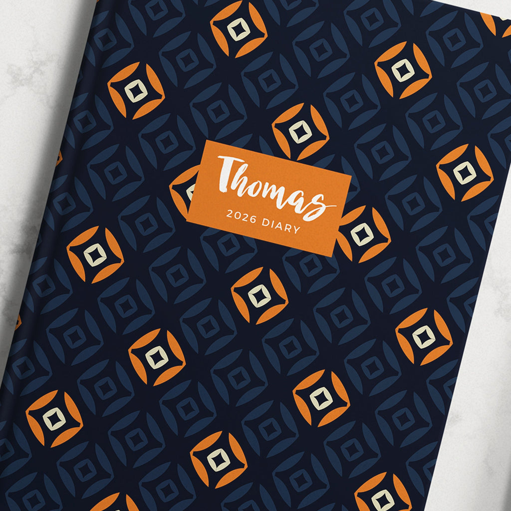 NEW Personalised Navy Orange 2026 Diary