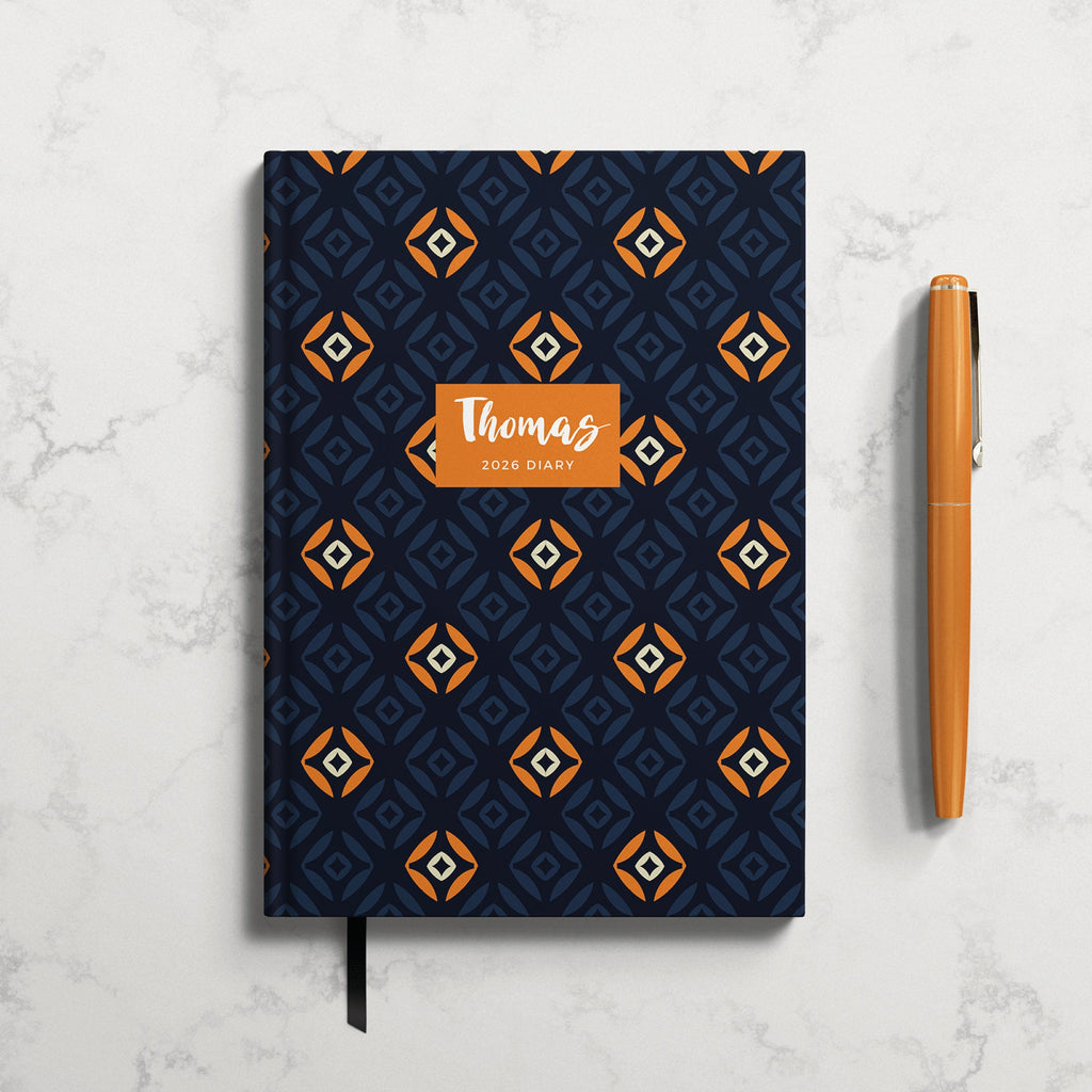 NEW Personalised Navy Orange 2026 Diary