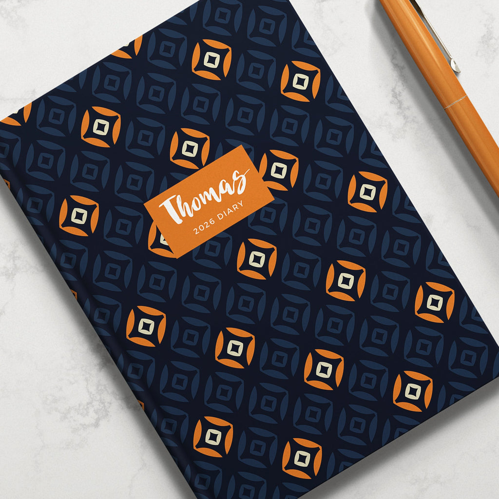 NEW Personalised Navy Orange 2026 Diary