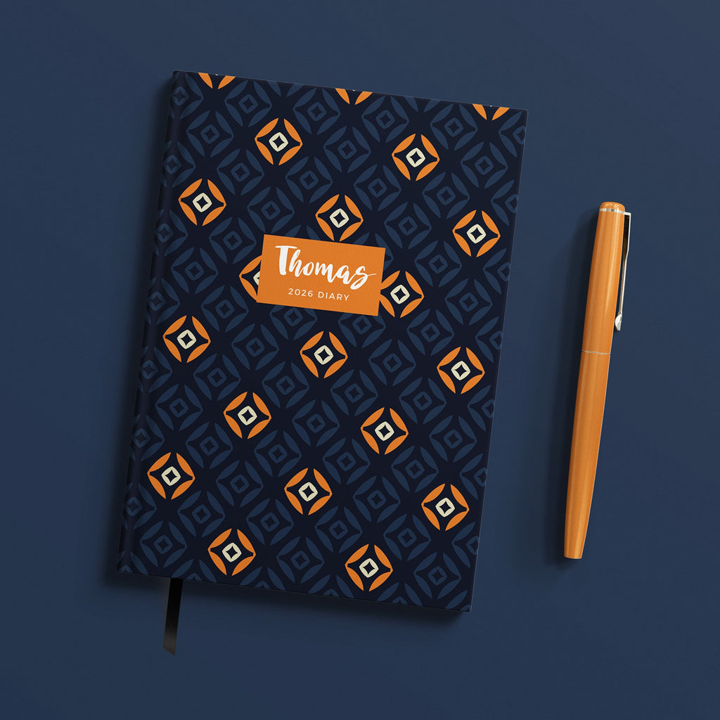 NEW Personalised Navy Orange 2026 Diary