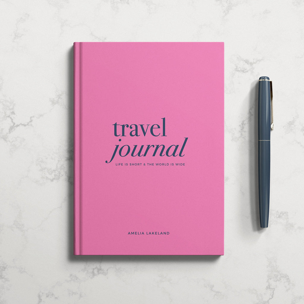 NEW Personalised Navy Travel Journal Hardback Pink / Standard text only