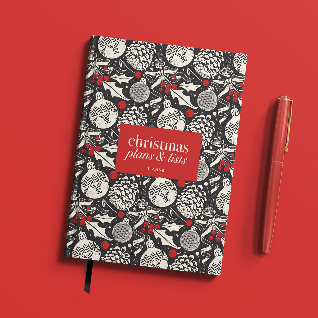 NEW Retro Bauble Christmas Planner Notebook Plain / Personalised with name