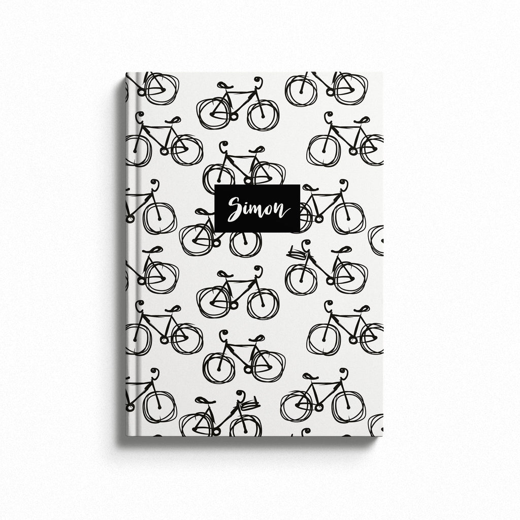 Personalised Black Cycling Hardback Notebook  - Name Bike Notebook (A5) Personalised Name / Blank