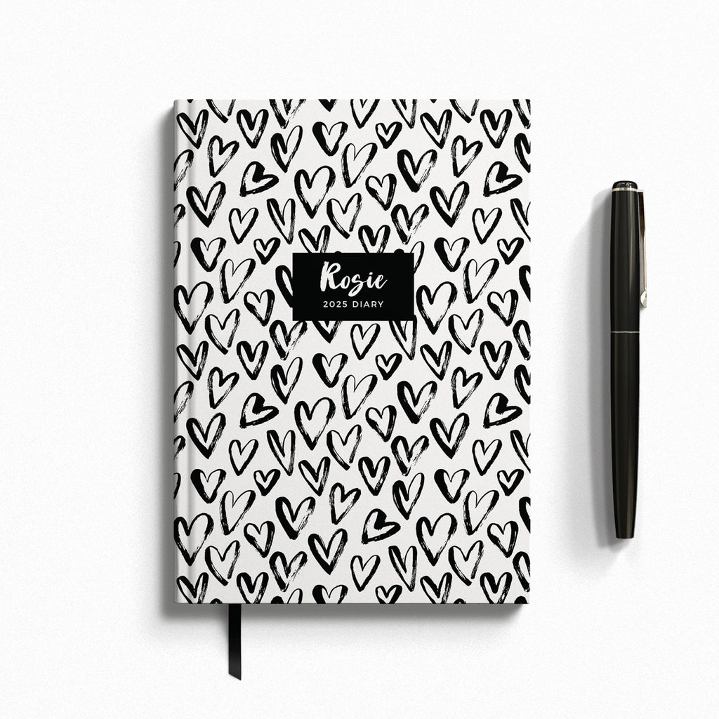 Personalised Black Heart 2025 Weekly Diary/Planner (A5)