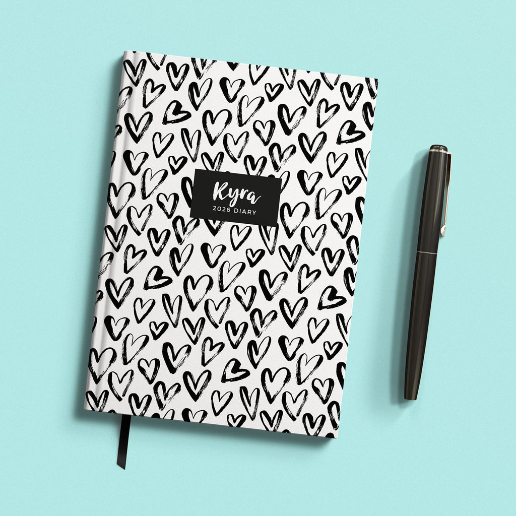 Personalised Black Heart 2026 Diary
