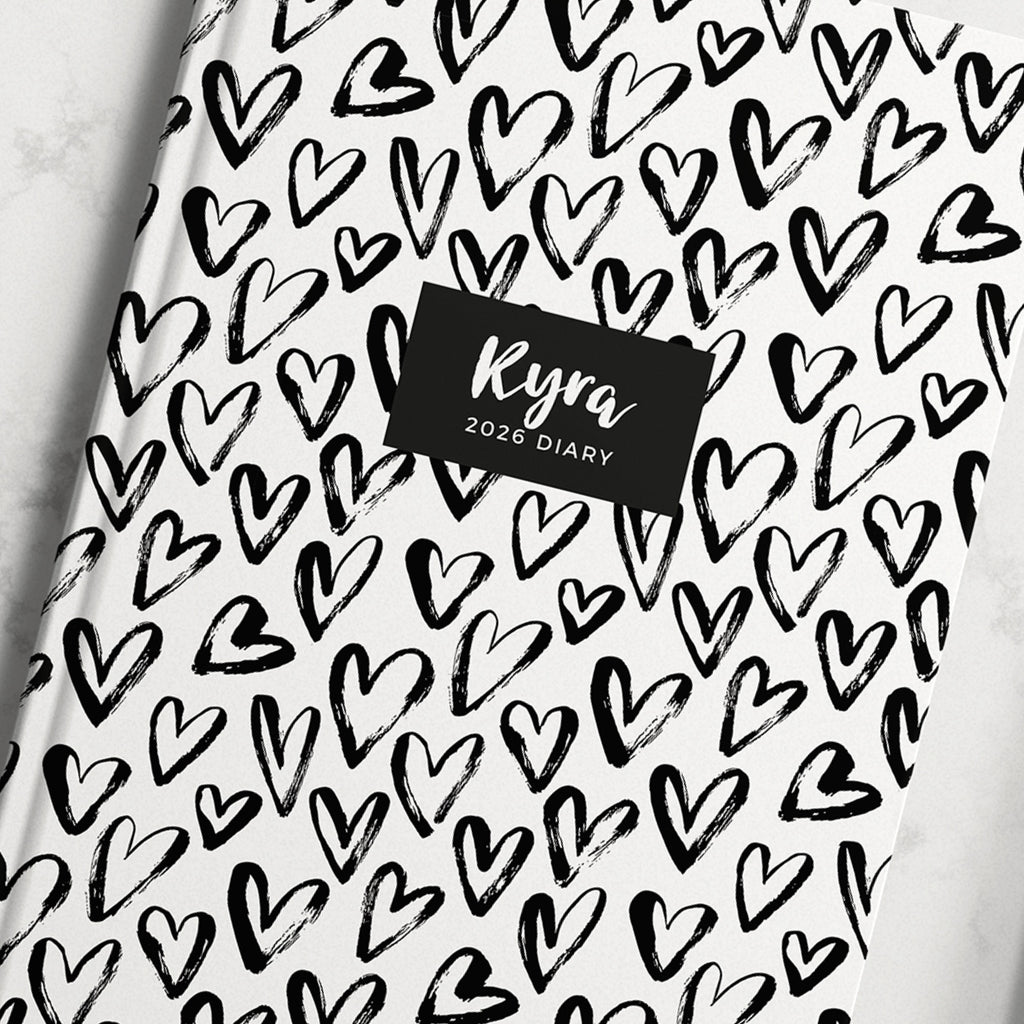 Personalised Black Heart 2026 Diary