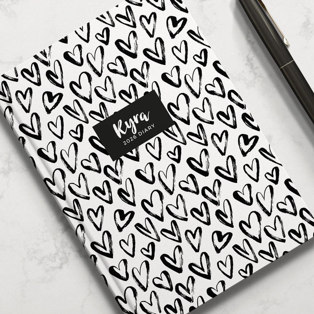 Personalised Black Heart 2026 Diary
