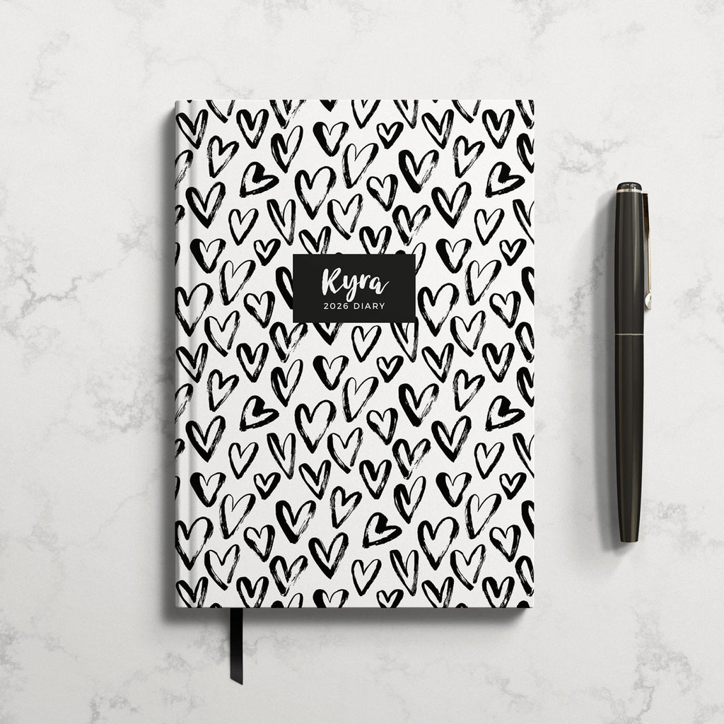 Personalised Black Heart 2026 Diary