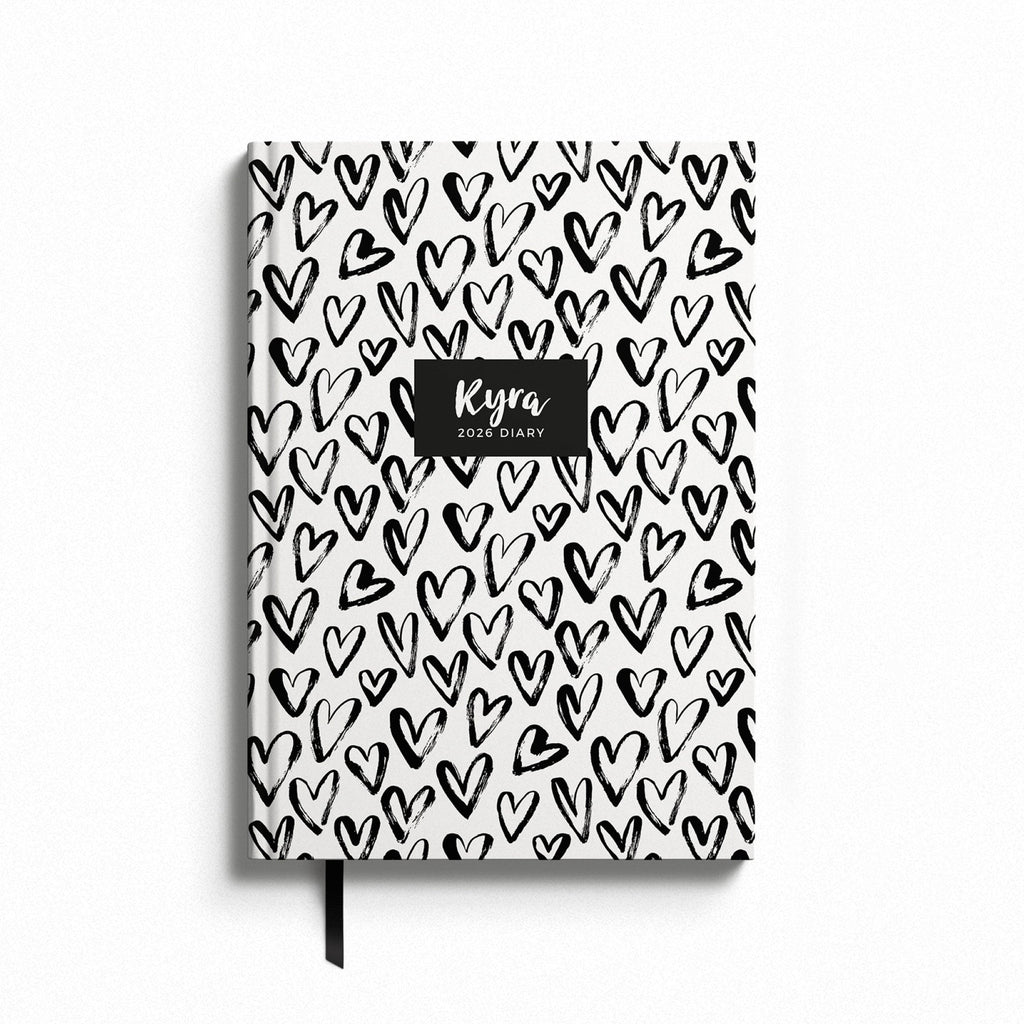 Personalised Black Heart 2026 Diary