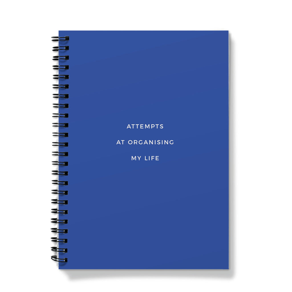 Personalised Bright Blue Spiral Notebook - Attempts At Organising My Life Quote (A5)