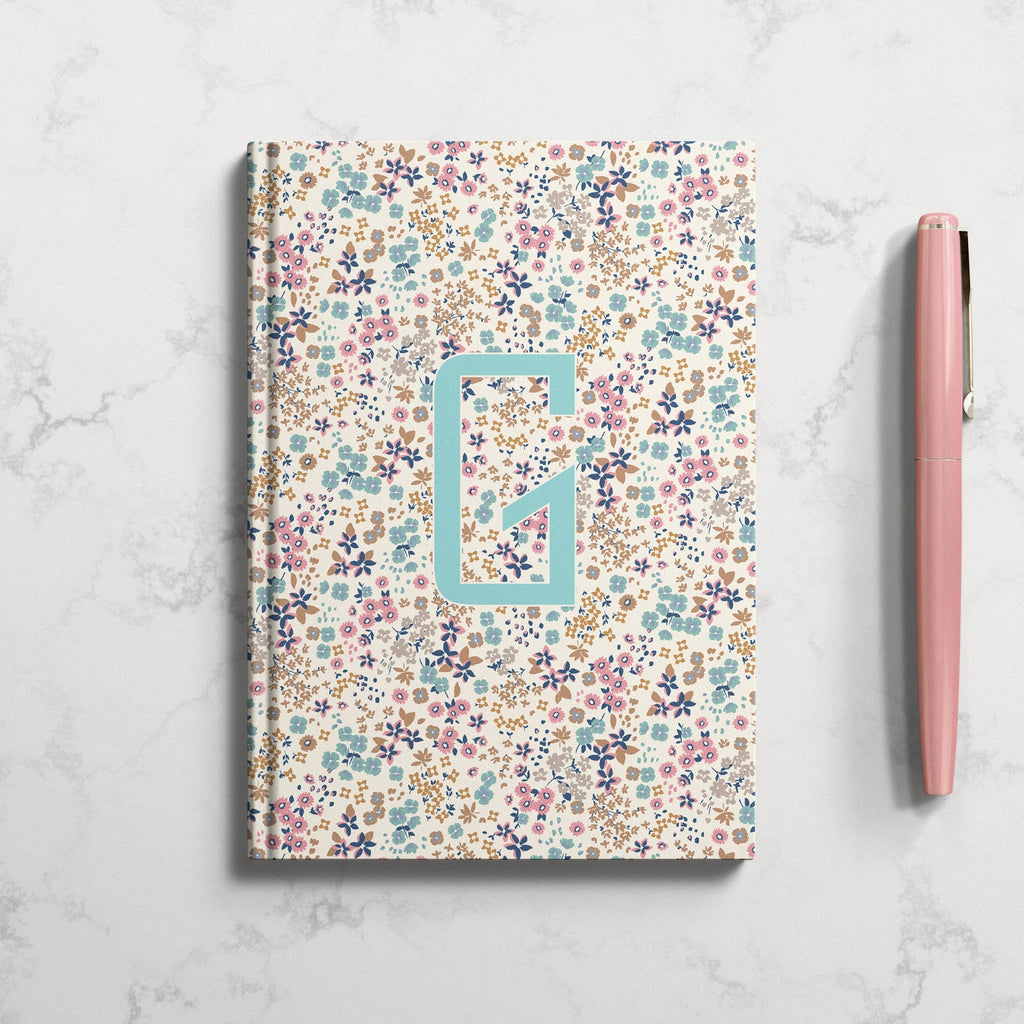 Personalised Flower Disty Print Hardback Notebook  - Flower Initial Notebook (A5)