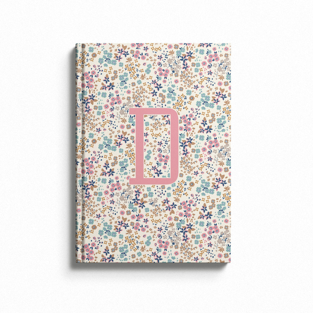 Personalised Flower Disty Print Hardback Notebook  - Flower Initial Notebook (A5) Pale Pink Initial / Blank