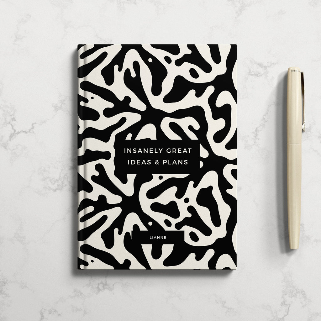 Personalised Insanely Great Ideas and Plans Seedpod Monochrome Hardback Notebook (A5)