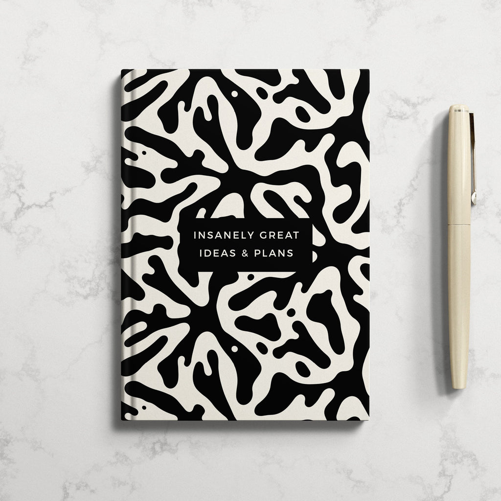 Personalised Insanely Great Ideas and Plans Seedpod Monochrome Hardback Notebook (A5)