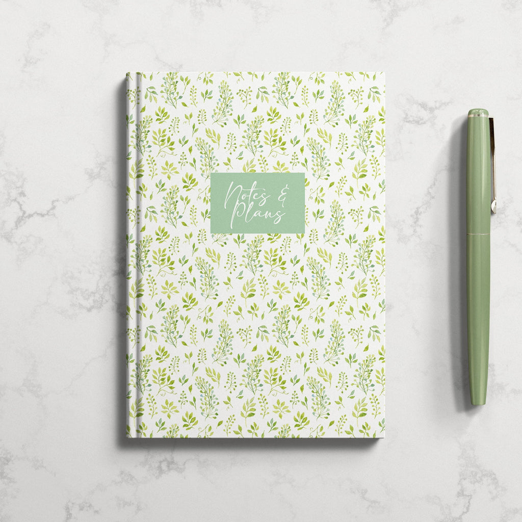 Personalised Leafy Green Botanical Hardback Notebook  - Notes & Plans (A5)