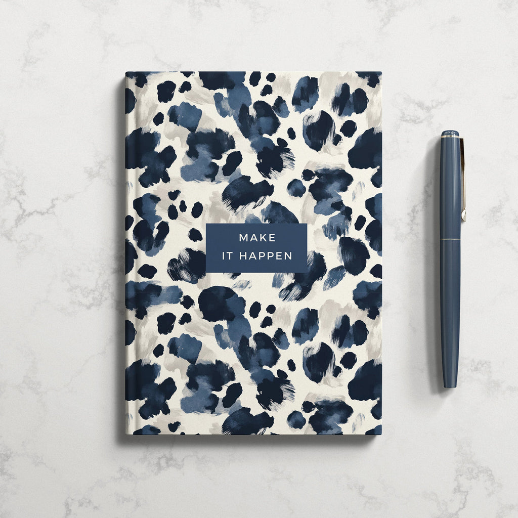 Personalised Make It Happen Navy Leopard Hardback Notebook