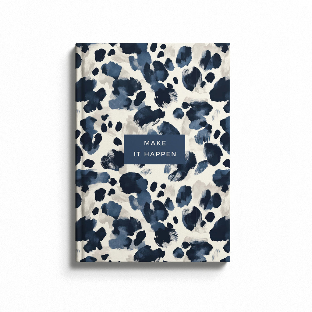 Personalised Make It Happen Navy Leopard Hardback Notebook