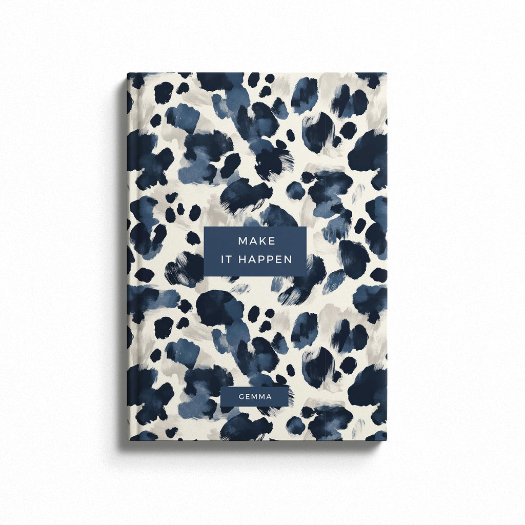 Personalised Make It Happen Navy Leopard Hardback Notebook Blank / Standard text only