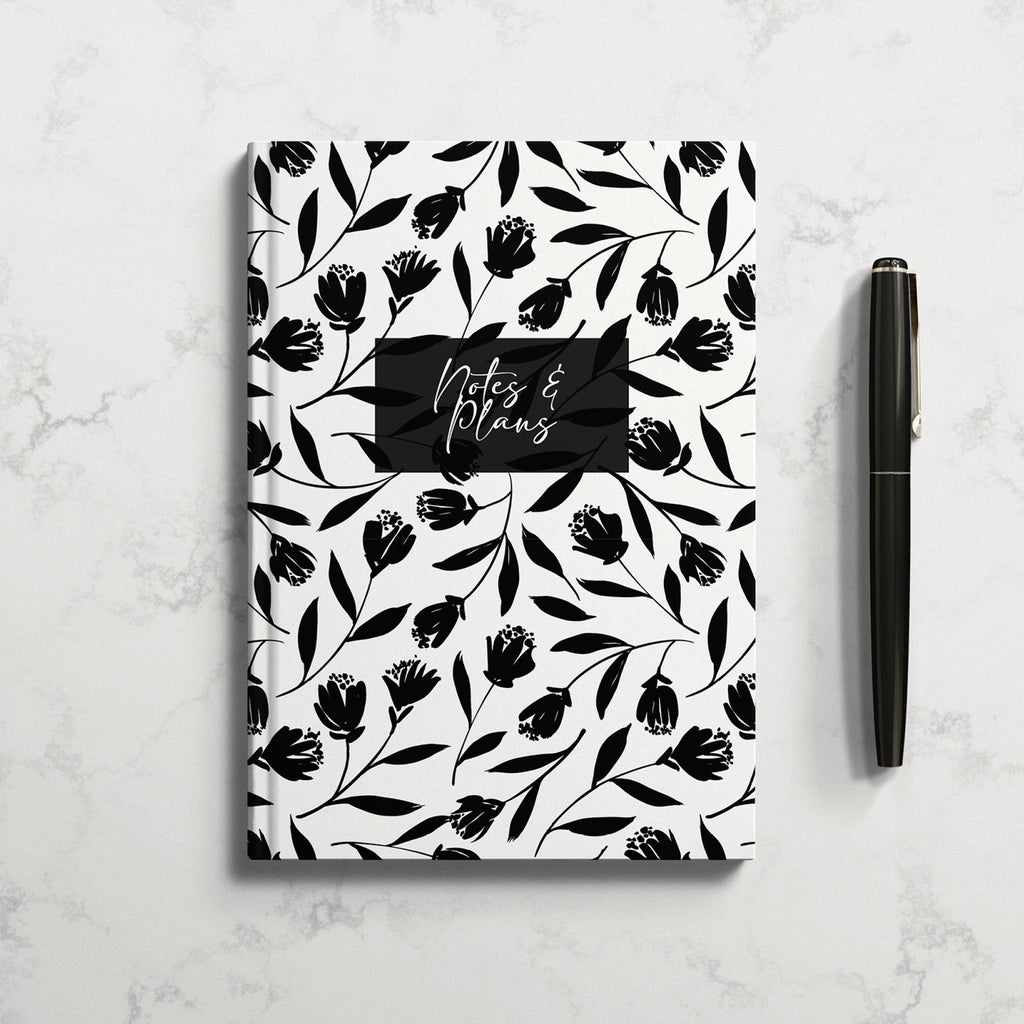 Personalised Monochrome Tulip Flower Hardback Notebook
