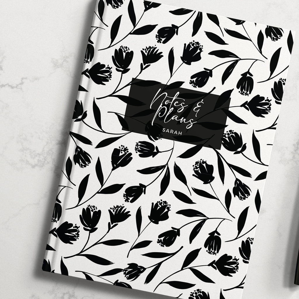 Personalised Monochrome Tulip Flower Hardback Notebook