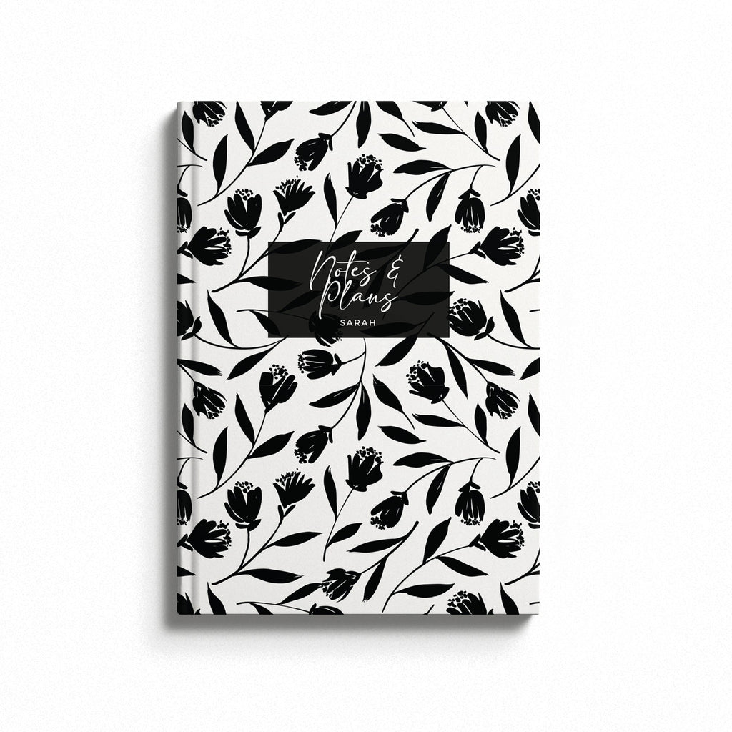 Personalised Monochrome Tulip Flower Hardback Notebook Standard text only / Blank
