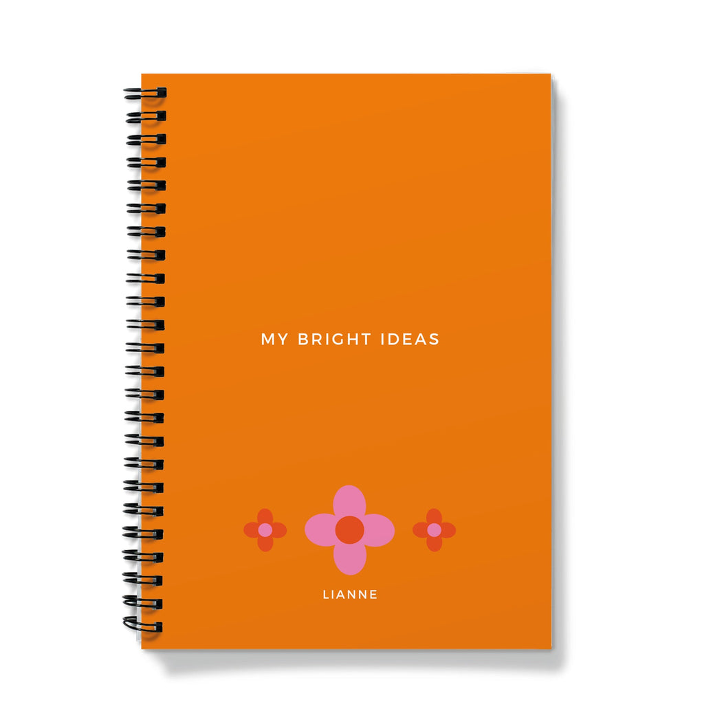 Personalised Orange Flower Bright Ideas Spiral Notebook (A5) Personalised Name / Lined