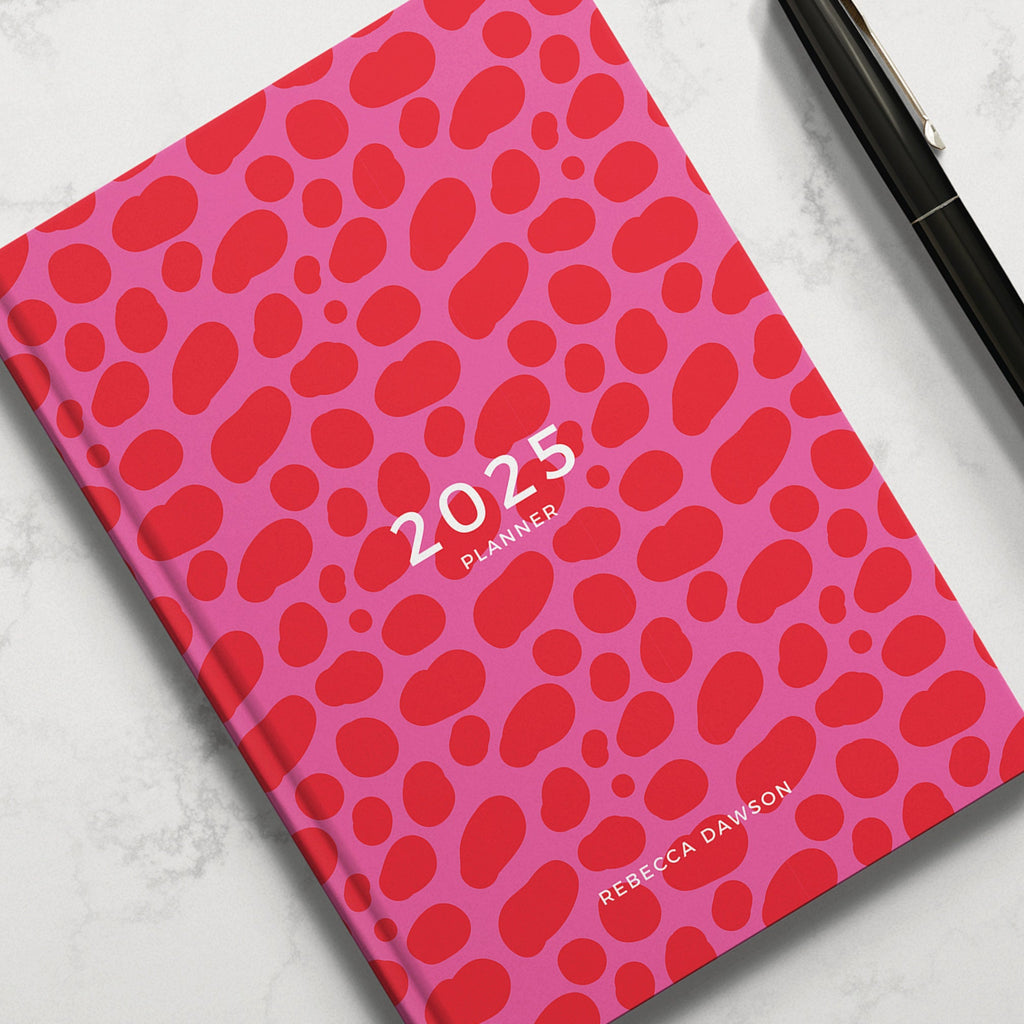 Personalised Red Pink Clash 2025 Weekly Diary (A5)