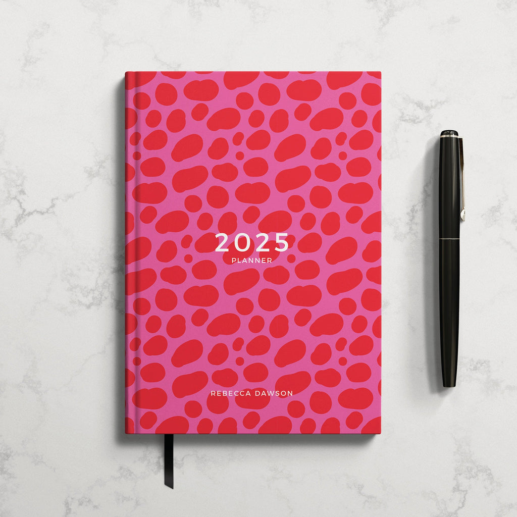 Personalised Red Pink Clash 2025 Weekly Diary (A5)