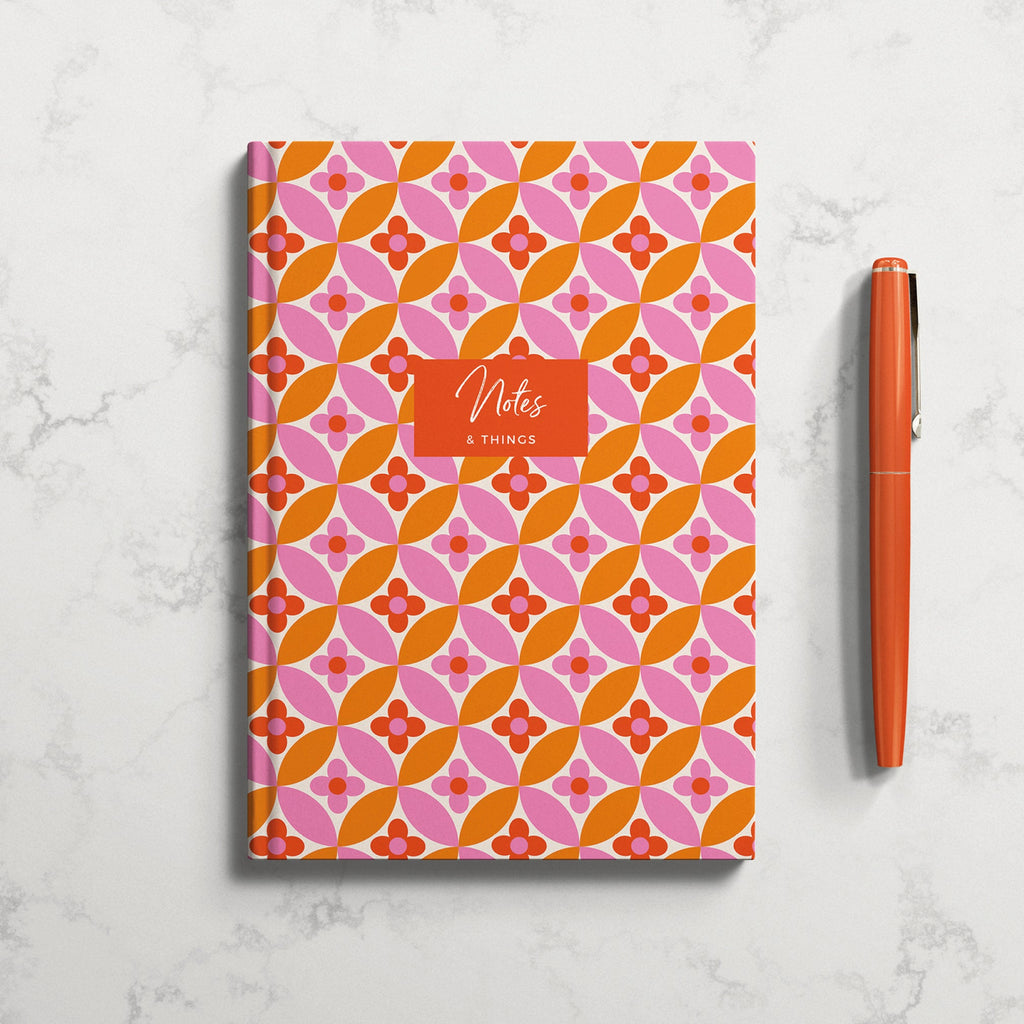 Personalised Retro Orange Flower Hardback Notebook