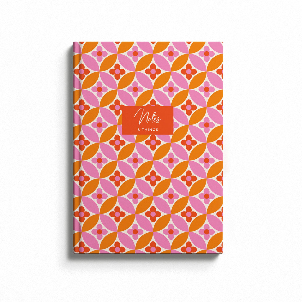 Personalised Retro Orange Flower Hardback Notebook