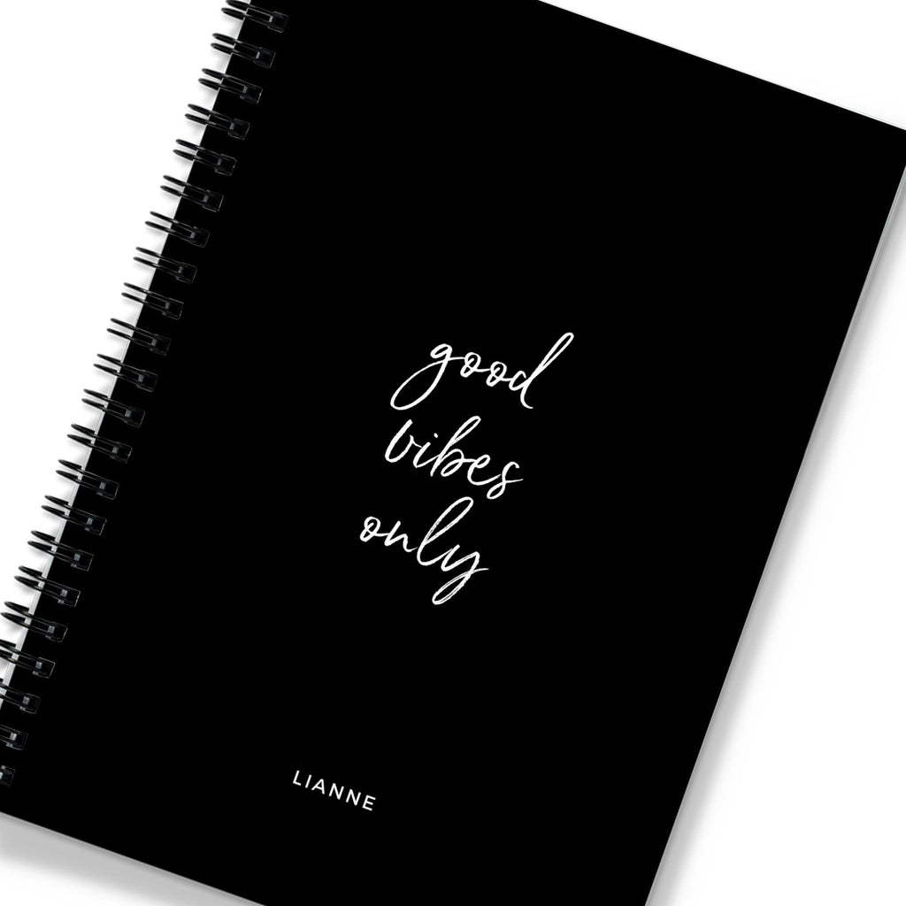 Personalised Spiral Notebook - Good Vibes Only Quote (A5)