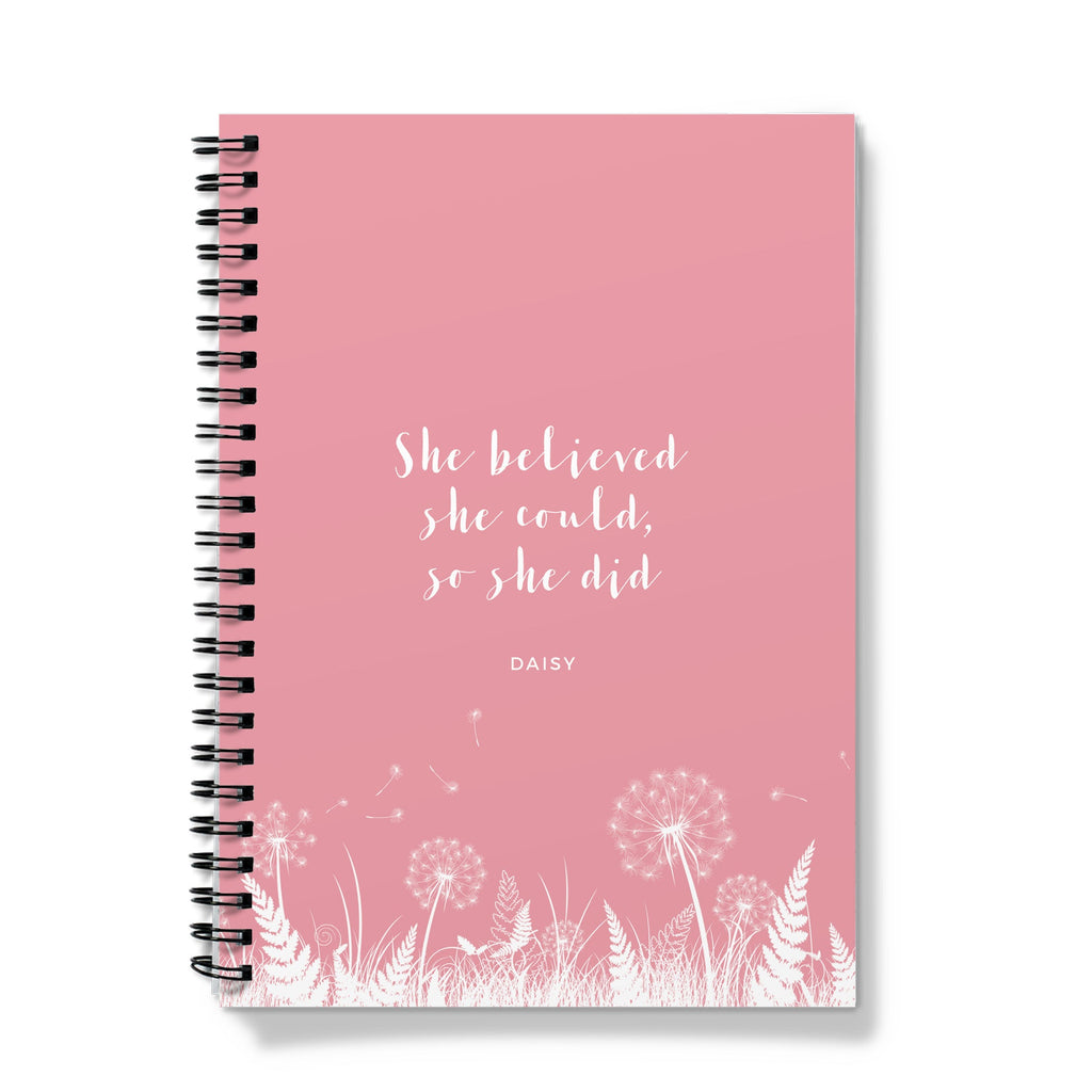 Personalised Spiral Notebook - Pale Pink She Believed She Could So She Did Quote (A5) Personalised Name / Lined