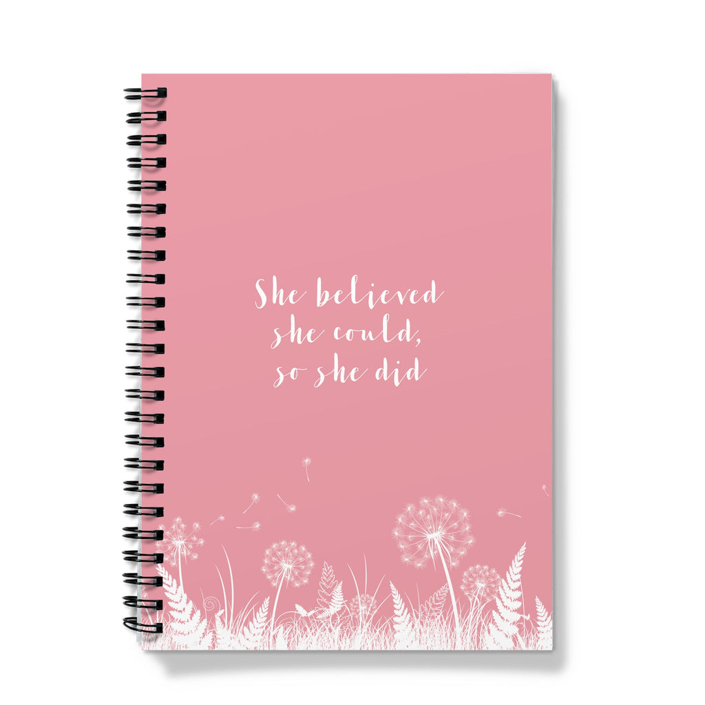 Personalised Spiral Notebook - Pale Pink She Believed She Could So She Did Quote (A5) Standard Quote Only / Lined