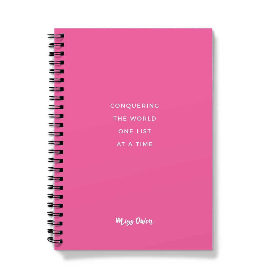 Personalised Spiral Teacher Notebook - Pink Conquering the World One List at a Time (A5)