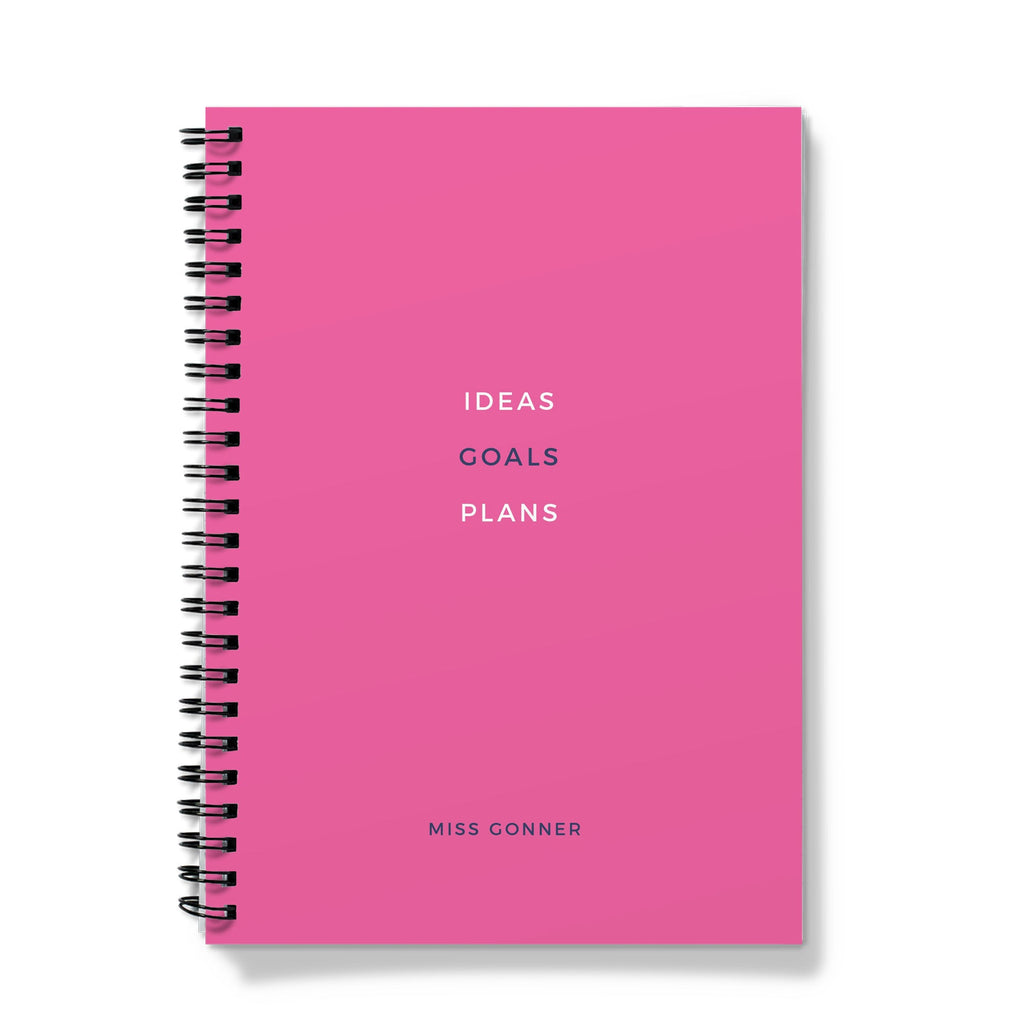 Personalised Spiral Teacher Notebook - Pink Ideas Goals Plans Quote (A5)