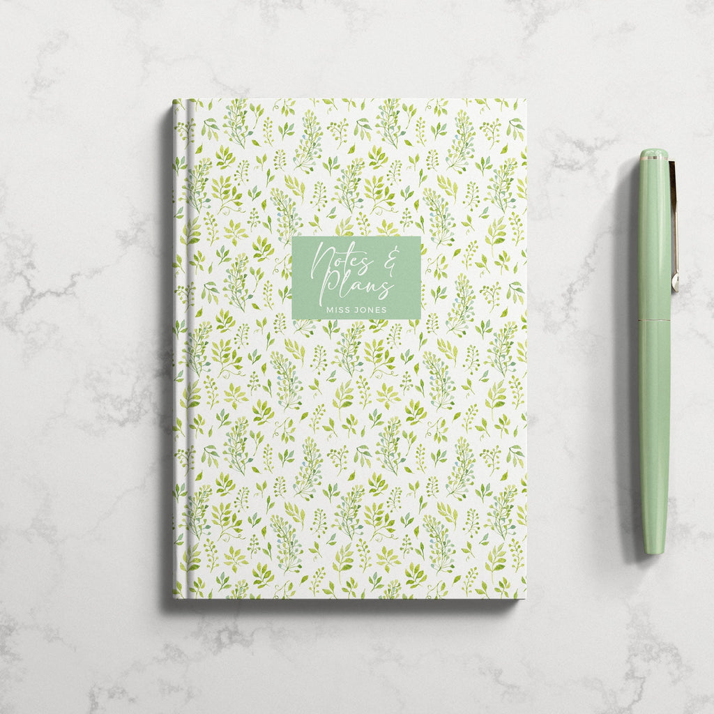 Personalised Teacher Greenery Botanical Hardback Notebook (A5)