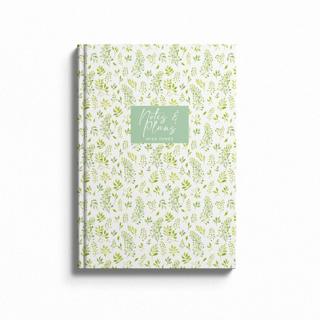 Personalised Teacher Greenery Botanical Hardback Notebook (A5)