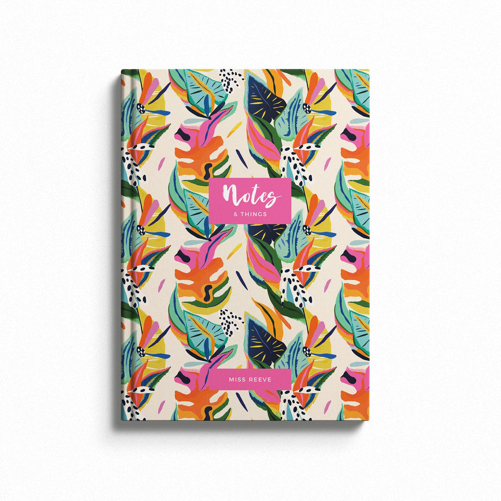 Personalised Teacher Tropical Hardback Notebook - Notes & Things Notebook (A5)